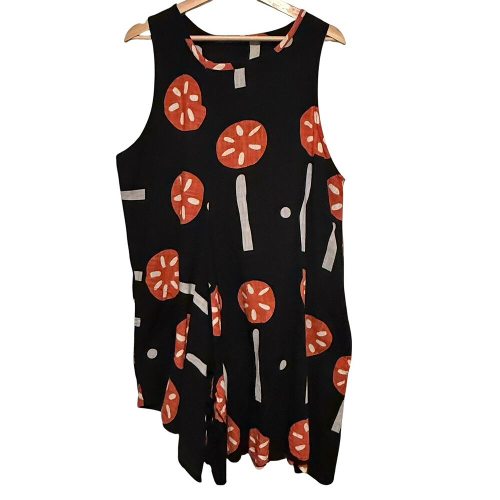 Mona Lisa Abstract Mushroom Print Dress Tunic Lagenlook 100% Cotton Artisan OS